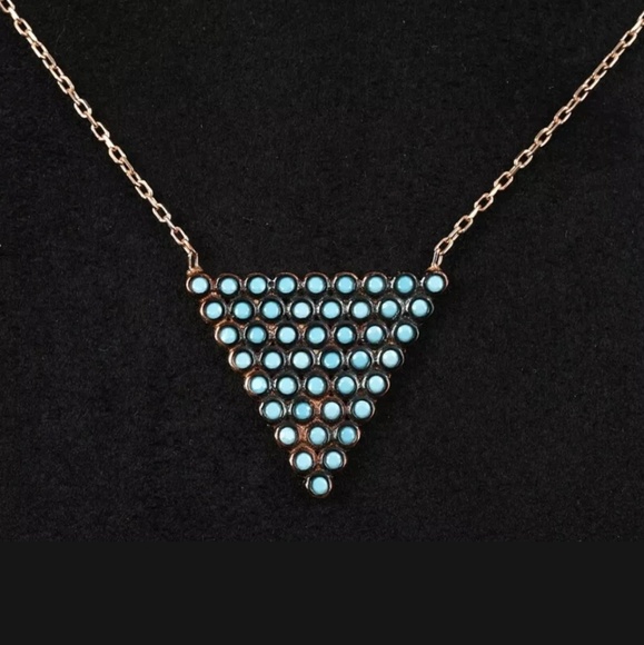 Turquoise triangle gold & rhodium necklace - Picture 2 of 4